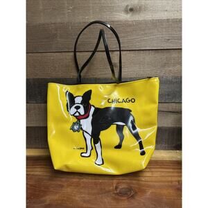 Marc Tetro Boston Terrier Dog Vinyl Purse Tote Yellow And Black CHICAGO